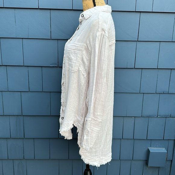 We the Free People XS oversized blouse cotton button up cream stone linen - Picture 7 of 8